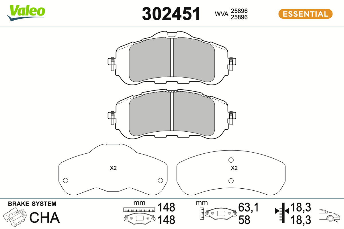 Jeu de 4 plaquettes de frein VALEO ref. 302451